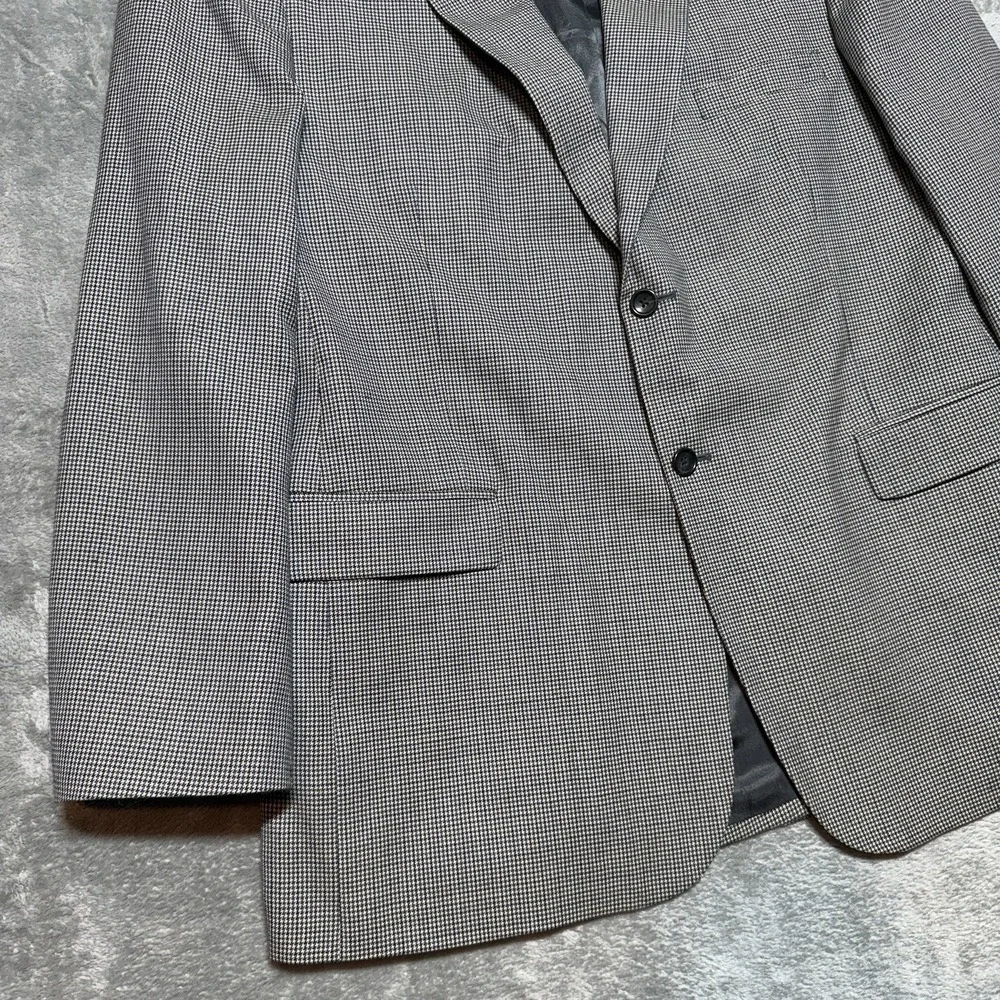 Stafford 46L Houndstooth Sport Coat 100%‎ Pure New Wool Gray Blue Blazer 46 Long